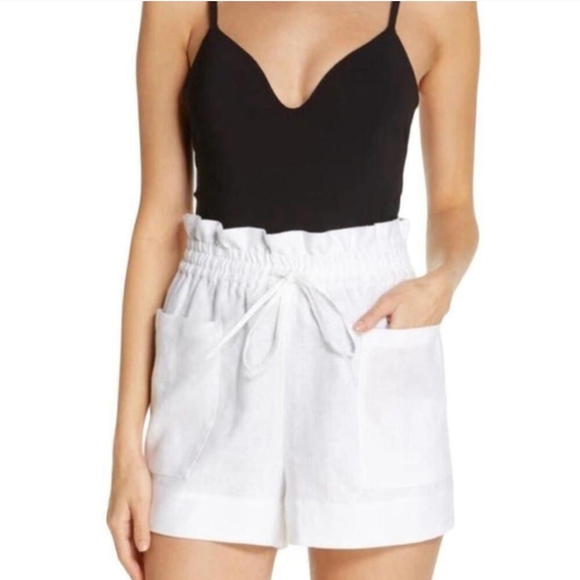 Tory Burch White 100% Linen Drawstring Paperbag Waist Coverup Shorts Size Large - Picture 6 of 8